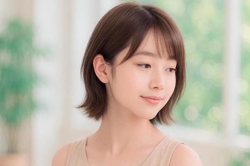 斜め横を向いた女性 斜め横を向いた女性の写真