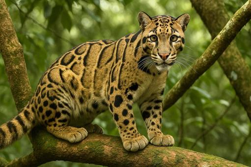 木の上のウンピョウ、美しい雲模様の斑点 木の上のウンピョウ、美しい雲模様の斑点の写真