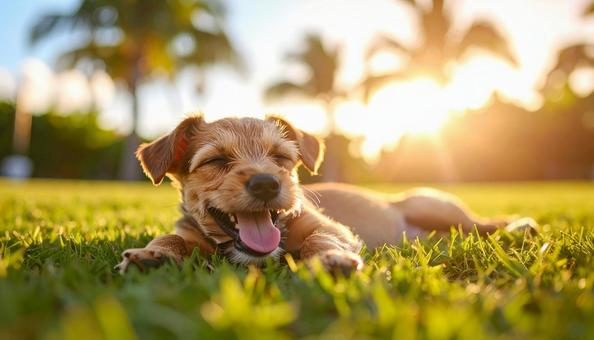 舌を出して気持ちよさそうに昼寝する子犬 舌を出して気持ちよさそうに昼寝する子犬の写真