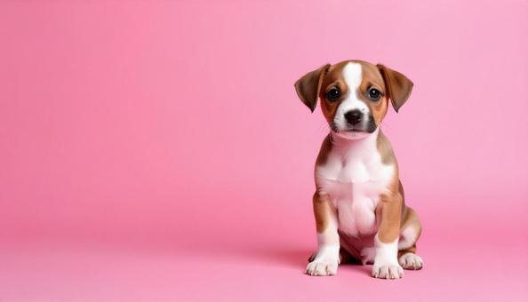 かわいい仔犬のポートレート ピンク色 かわいい仔犬のポートレート ピンク色の写真