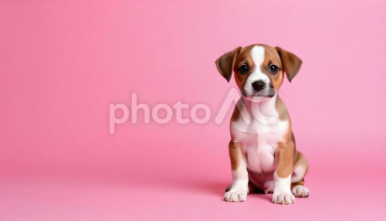 かわいい仔犬のポートレート　ピンク色 子犬,仔犬,ポートレートの写真素材