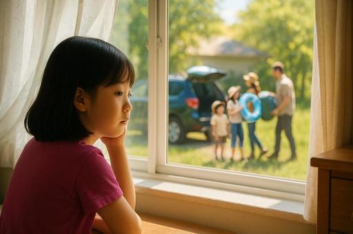 夏休みの体験格差で家族旅行に行けない子供 夏休みの体験格差で家族旅行に行けない子供の写真