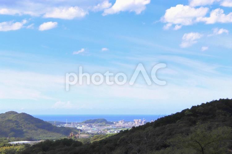 福岡県新宮町の相島と夏の雲 福岡県,相島,新宮町の写真素材