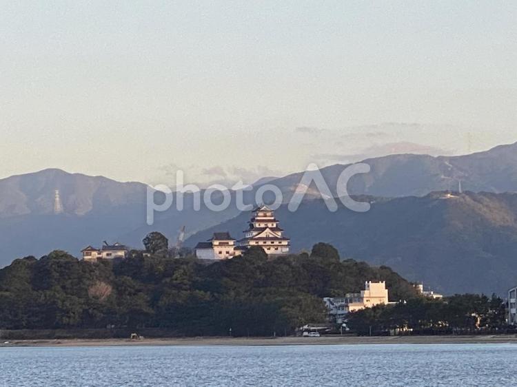 夕暮れの唐津城 佐賀,九州,唐津の写真素材