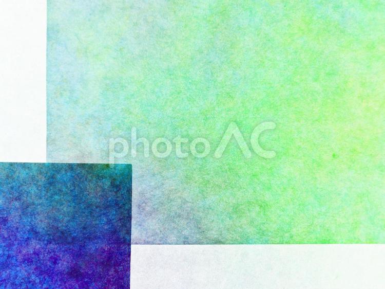 和紙　カラフルな黄緑色に重ねた青(四角) 和紙,紙,背景の写真素材
