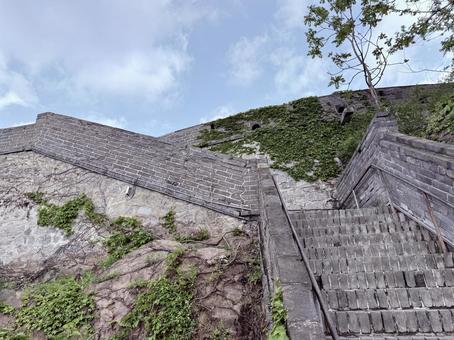 城壁へ上がる長い階段 丹東,虎山長城,海外の写真素材