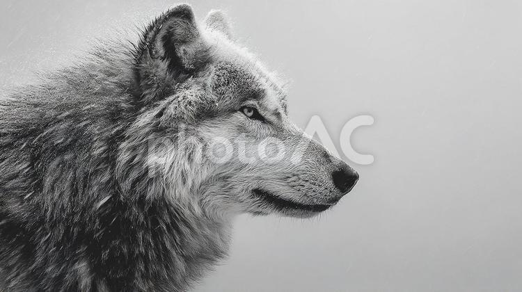 雪に覆われたオオカミの横顔 オオカミ,ウルフ,動物の写真素材