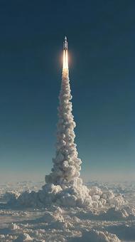 青空へ向かって打ち上げられるロケット 青空へ向かって打ち上げられるロケットの写真