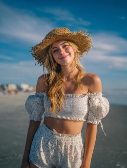 青空と海を背景にした魅力的なポートレート 青空と海を背景にした魅力的なポートレートの写真