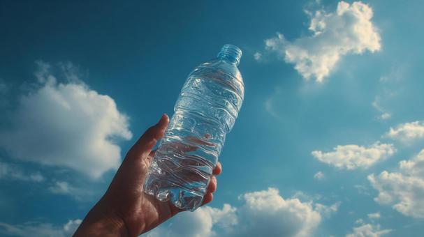 夏の屋外で活躍するペットボトルの水 夏の屋外で活躍するペットボトルの水の写真