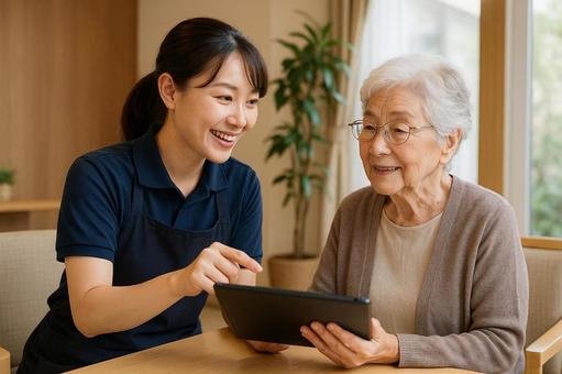 介護士が書類説明する様子 介護士が書類説明する様子の写真