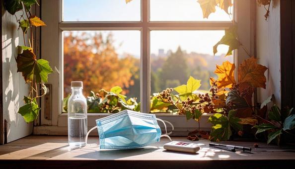 感染対策　マスクと体温計の写真