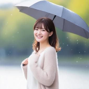 梅雨に傘をさす女性 梅雨に傘をさす女性の写真
