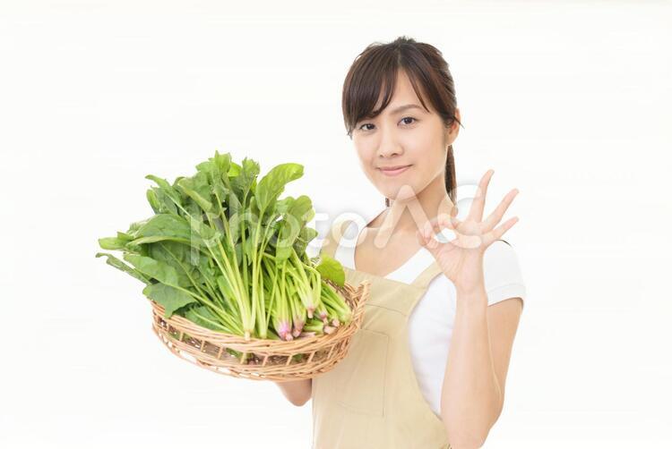 野菜を持つ笑顔の女性 女性,女,野菜の写真素材