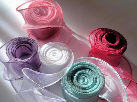 カラフルなオーガンジーのリボン リボン,透明感,ラッピングの写真素材