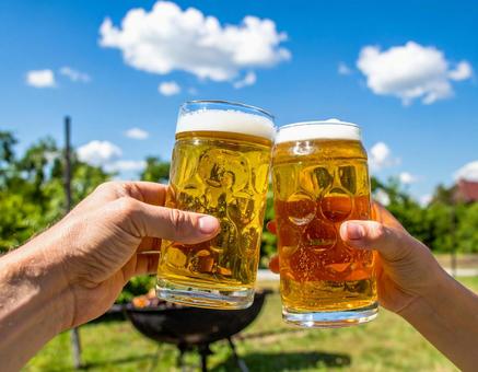 Barbecue and draft beer, draft beer, drink, barbecue, JPG