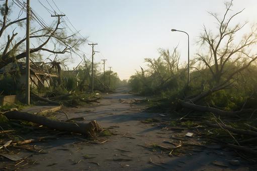 台風後の住宅街の写真