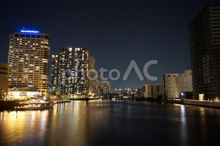 京浜運河と天王洲　品川埠頭の夜景 夜景,天王洲アイル,首都高速道路の写真素材