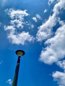 沖縄の夏空と街灯 沖縄の夏空と街灯の写真