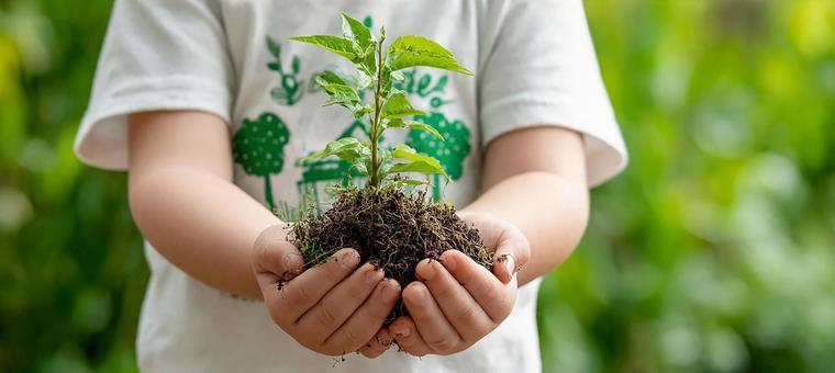 大切に育む土と若い植物 大切に育む土と若い植物の写真