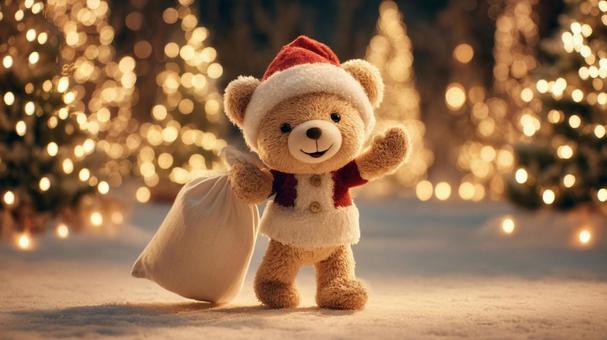 サンタの格好をした可愛いクマの写真