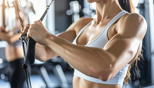 トレーニングをする女性のポートレート 腕 トレーニングをする女性のポートレート 腕の写真