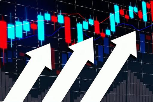 上昇する株価と矢印 上昇する株価と矢印 株価,チャート,ローソク足の写真素材