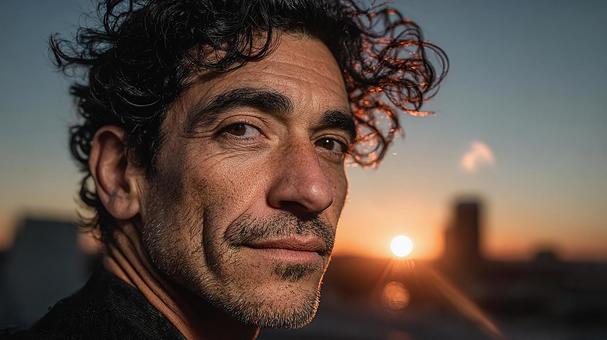 瞑想する男性のポートレートの写真