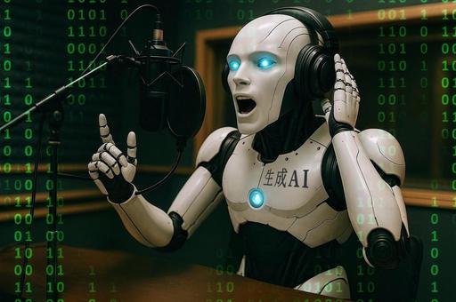 声をレコーディングしているAIロボットの写真