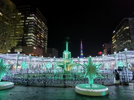 都会の冬：光の噴水とイルミネーション イルミネーション,ホワイトイルミネーション,札幌の写真素材