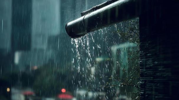 暗い空の下、雨が降るの写真