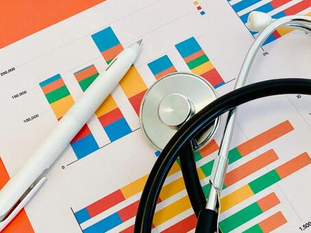 聴診器とカラフルなグラフ グラフ,医療,聴診器の写真素材