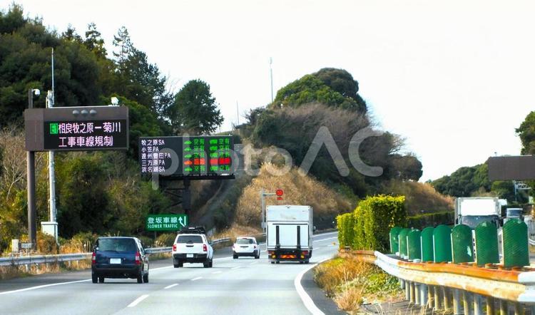 相良⇄菊川　工事車線規制とPA混雑状況 電光掲示板,工事,規制の写真素材