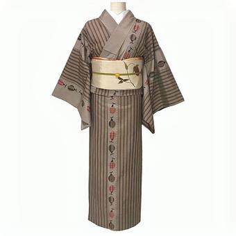 単衣着物 縞に実模様 紬 単衣着物 縞に実模様 紬 着物,単衣,紬の写真素材