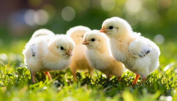 芝の上のヒヨコ 芝の上のヒヨコの写真