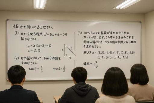 教室のホワイトボードに書かれた過去問 教室のホワイトボードに書かれた過去問の写真