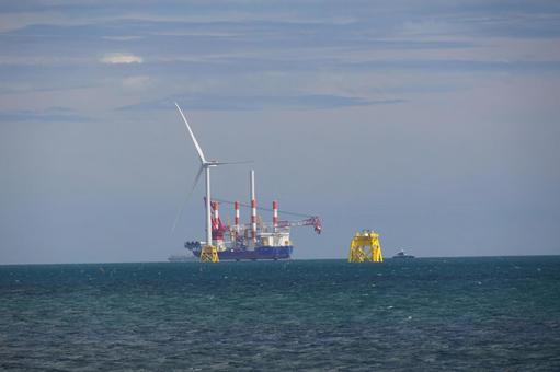 A scene from a construction site where wind turbines are being installed, JPG A scene from a construction site where wind turbines are being installed, JPG