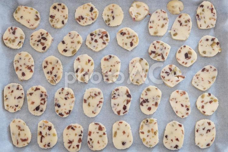 天板に並んだクッキー生地 クッキー,生地,焼き菓子の写真素材