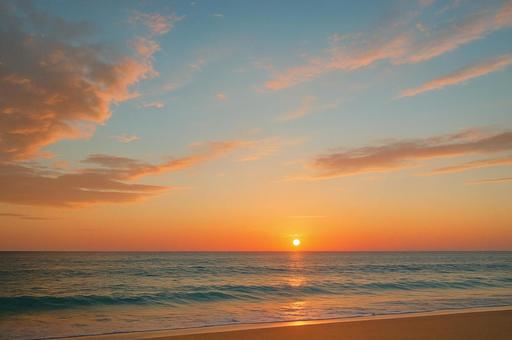 夕日の海辺の写真