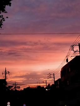 秋の夕日 夕日,秋,トワイライトの写真素材