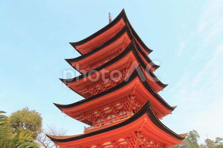 広島県厳島の五重塔 厳島神社,五重塔,寺の写真素材