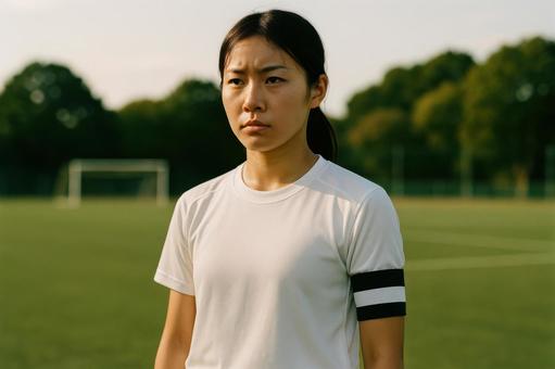 キャプテンマークの女子選手 キャプテンマークの女子選手の写真