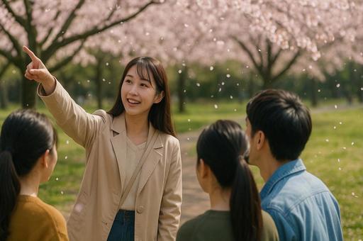 桜の下の案内人の写真