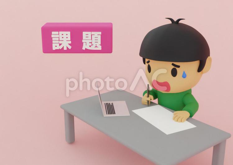 課題に追われる男子大学生のイメージ 課題,レポート,卒論の写真素材