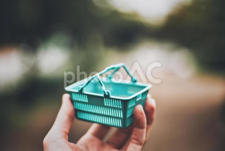 小さな買い物かごを持つ人の手元 買い物,ショッピング,買い物かごの写真素材