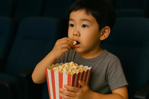 映画館で食べるポップコーンの写真