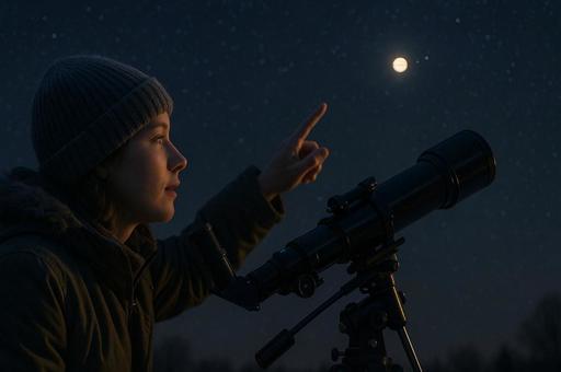 望遠鏡で見上げる星空 望遠鏡で見上げる星空の写真