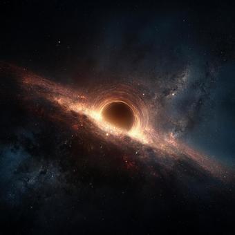宇宙空間に輝く渦巻く銀河とブラックホール 宇宙空間に輝く渦巻く銀河とブラックホールの写真