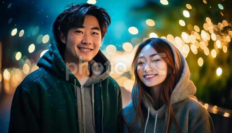 デートする仲良しのカップル 女性,カップル,屋外の写真素材