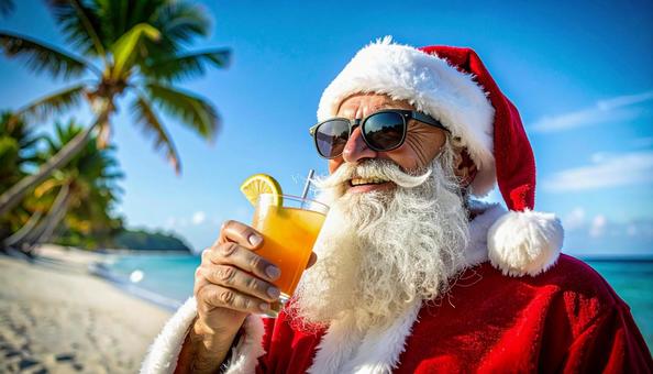 南半球のクリスマスで海辺のサンタクロース 南半球のクリスマスで海辺のサンタクロースの写真